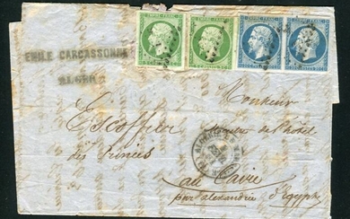France 1861 - Letter from Algiers for Cairo - Maritime cachet ALGERIE BB MARSEILLE
