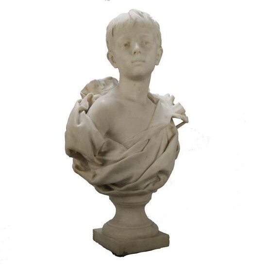 French Classical Marble Sculpture of Boy by Nelson