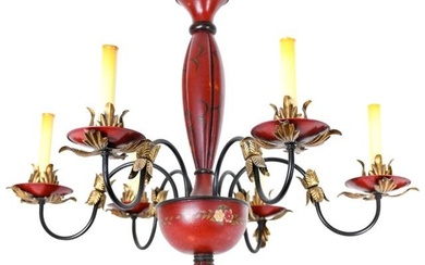 French Country Carved & Painted Tole Chandelier