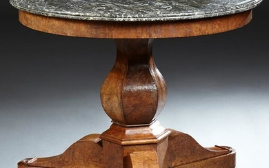 French Empire Style Marble Top Carved Elm Center Table