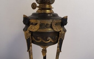 French empire oil lamp - Empire Style - Brass, Bronze, Glass, Pewter - Late 19th century