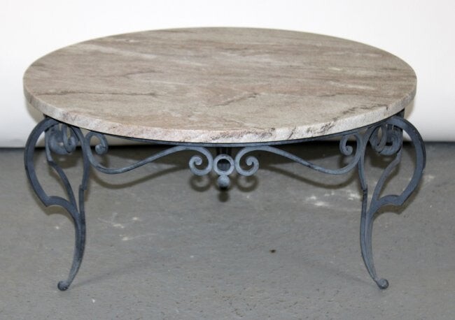 French wrought iron cocktail table with marble top