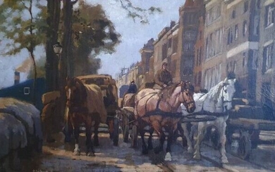 G.J. van Overbeek (1882-1947) - Paard en wagen op kade