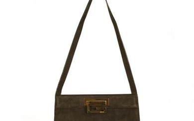 GUCCI vintage brown suede leather small handbag with gold tone large G lock