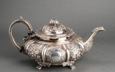 George IV Irish Silver Repousse Teapot, 19th C.