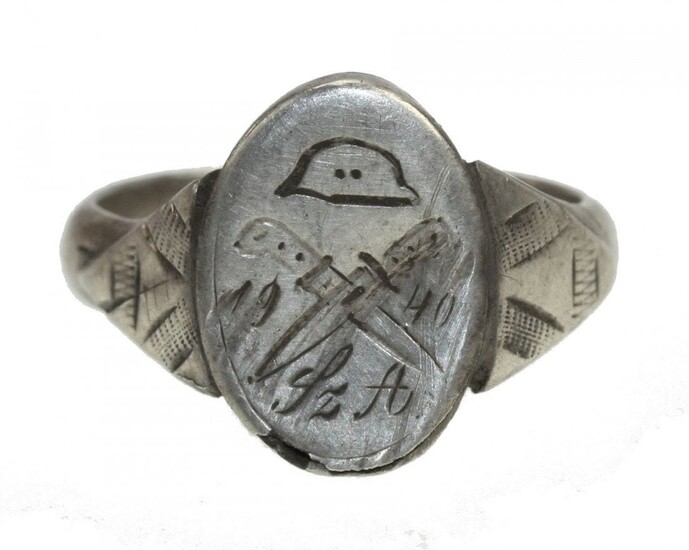 German WWII Jeweler or Trench Art Ring Made by Soldier