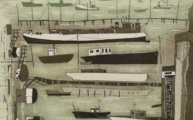 Glyn Thomas (b.1946) signed limited edition etching and aquatint - Mersea Boats, 69/75, 30cm x 20.5cm, in glazed frame