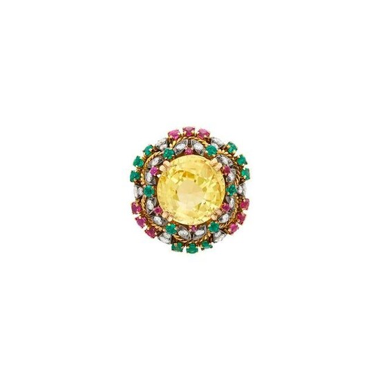 Gold, Yellow Sapphire, Gem-Set and Diamond Ring
