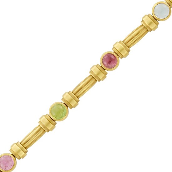 Gold and Cabochon Colored Stone Bracelet