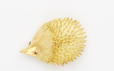 Gold and Ruby Porcupine Pin