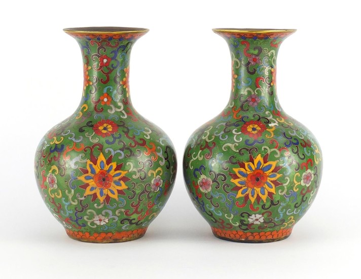 Good pair of Chinese cloisonné vases enamelled with flower h...