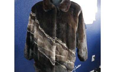 Gorgeous designer Dark Brown Blue Iris Mink Long Hair & sheared Fur Coat XL Plus