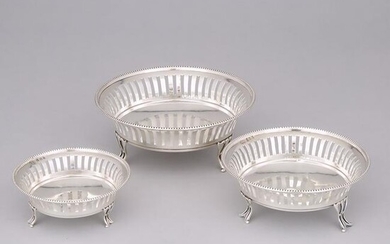 Graduated Set of Three Edwardian Silver Pierced Bowls
