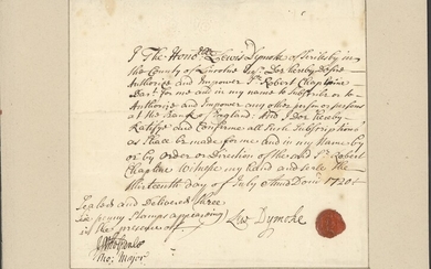 Great Britain Lewis Dymoke 1720 (19 July), letter signed relating to a power of attorney for Si...