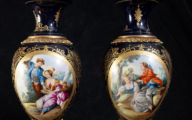Great pair of French porcelain vases "Sevres Blue", mounted in...