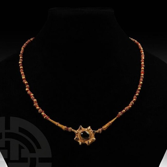 Greek Jewelled Gold Pendant Necklace