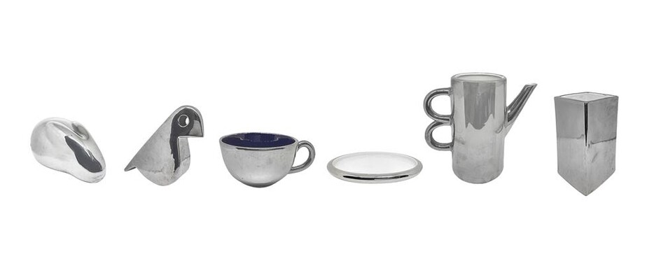 Groups of 5 silver-plated ceramics