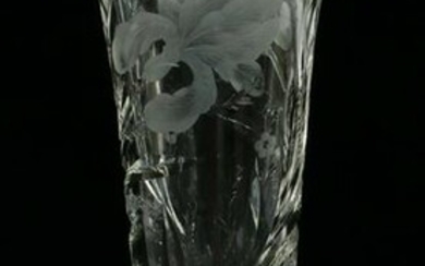 HAWKES ENGRAVED GLASS AND STERLING "ORCHID" VASE