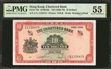HONG KONG. Lot of (2). Chartered Bank. 10 Dollars, ND (1962-70). P-70c. Consecutive. PMG About Uncirculated 50 & About Uncirculated 55.