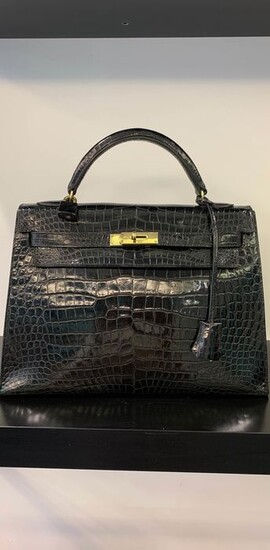 Hermès - Kelly 32 Black Porosus Crocodile Handbag