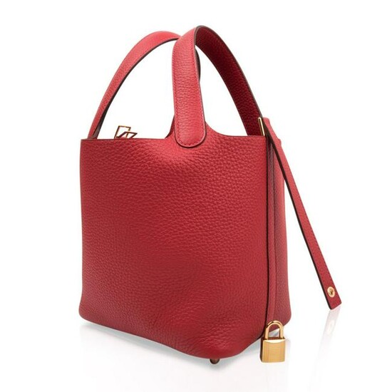 Hermes Picotin Lock 18 Rouge Casaque Clemence Gold