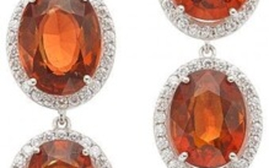 Hessonite Garnet, Diamond, White Gold Earrings