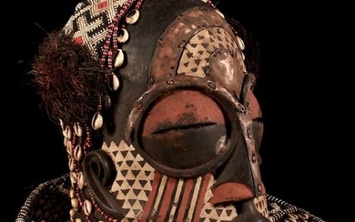 Hooded mask - Wood, Glass, ect .. - CUBA - Congo DRC