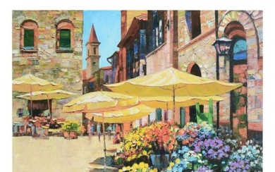 Howard Behrens (1933-2014) "Siena Flower Market" Limited Edition Giclee on Canvas