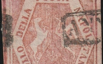 Italian Ancient States - Naples 1858 - Fakes to be used, 10 gr. 2nd type brownish pink, with good margins, used, rare - Sassone F4