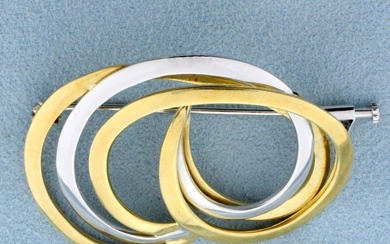 Italian Made Abstract Design Pin in 18K Yellow and White Gold