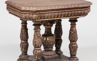 Italian Renaissance Style Walnut and Giltwood Side Table