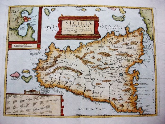 Italy, Sicilia; Andrea Recurti, Abraham Ortelius - Siciliae Veteris Typus - 1681-1700