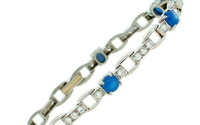 J.E. Caldwell Star Sapphire Diamond Platinum Bracelet c1960s