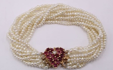 JEWELRY. 14kt Gold, Pearl and Gem Bracelet.