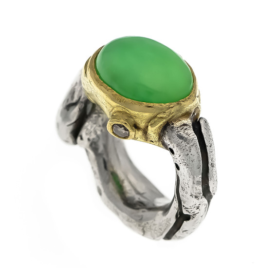 Jade brilliant ring GG 750/000 and silver 925/000 with