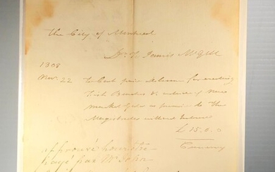 James McGill. Document manuscrit signé. 1808