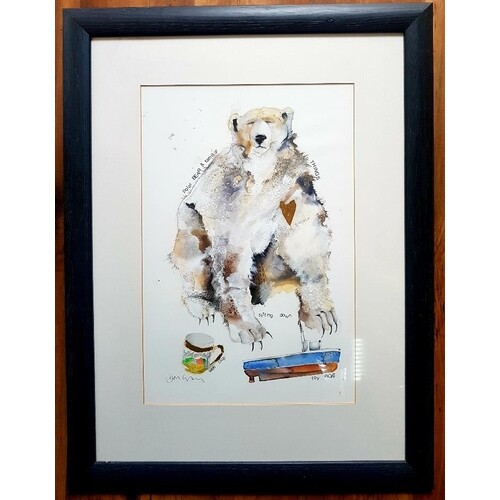 Janice Gray Polar Bear Mixed Media Painting, Framed and Glaz...