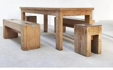 Jean PROUVÉ (1901-1984) et Guy REY-MILLET (1929-2017), table de salle à manger rectangulaire, bois, Refuge...