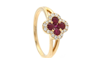 Jewellery Ring RING, 18K gold, round faceted rubies approx. 0,...
