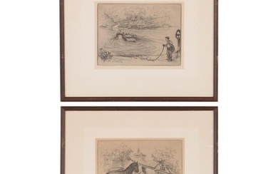Kent Hagerman Etchings "Kentucky River" and "Bluegrass Idol," Mid-20th Century