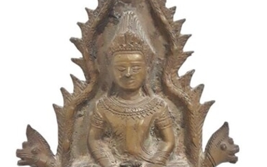 Khmer Style Antique Large Bronze Buddha Conch Shrine