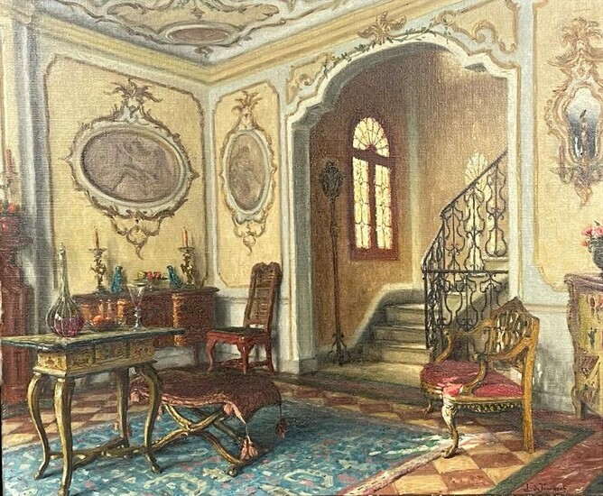 L. J. V. DE JONCIERES (1871 - 1947). Interior scene.