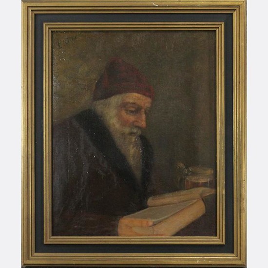 L. KLINE, Circa 1930 Oil/c Rabbi Reading Scripture Book