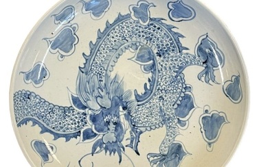 LARGE ANTIQUE QING DYNASTY DRAGON CHARGER