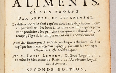 LÉMERY, Louis 2 ouvrages en un vol. dont une "Dissertation sur la nourriture des os"....