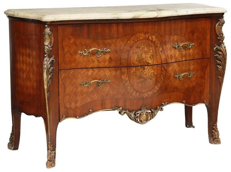LOUIS XV STYLE MARBLE-TOP MARQUETRY COMMODE