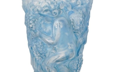 Lalique Style Art Glass Cherub Blue Vase