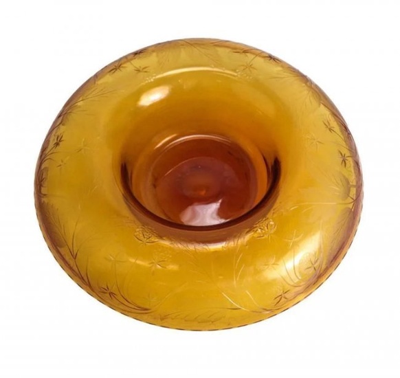 Large Bohemian Amber Art Glass Centerpiece Bowl, c1910