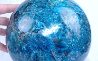 Large First Quality Intense Deep Blue-Greenish Apatite Sphere - 185×185×185 mm - 10150 g