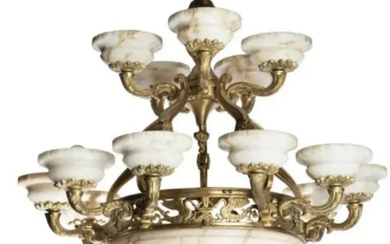 Large French Bronze and Alabaster Chandelier